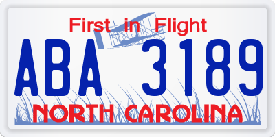 NC license plate ABA3189