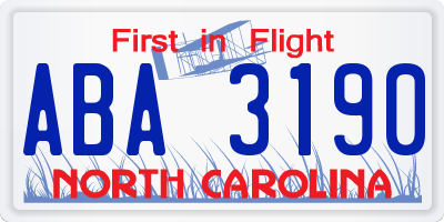 NC license plate ABA3190