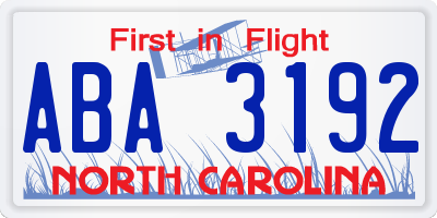 NC license plate ABA3192