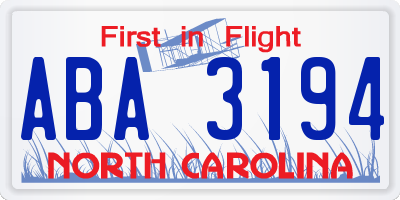 NC license plate ABA3194