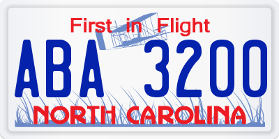 NC license plate ABA3200