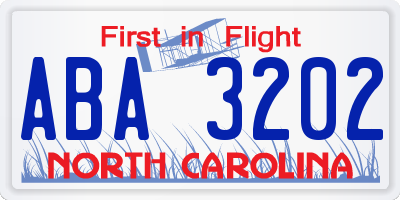 NC license plate ABA3202