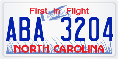 NC license plate ABA3204