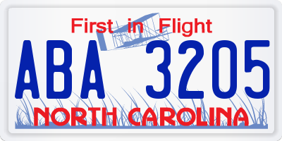 NC license plate ABA3205