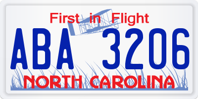 NC license plate ABA3206