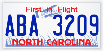 NC license plate ABA3209