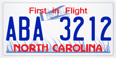 NC license plate ABA3212