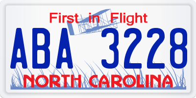 NC license plate ABA3228