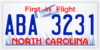 NC license plate ABA3231