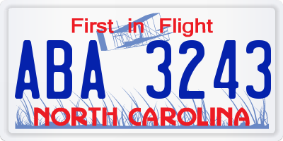NC license plate ABA3243