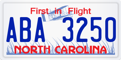 NC license plate ABA3250