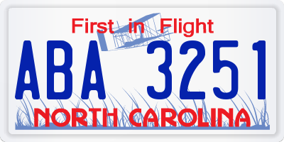 NC license plate ABA3251