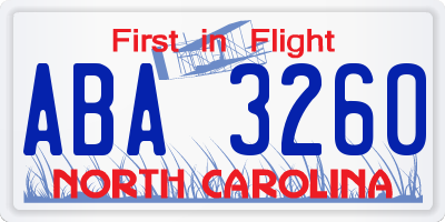 NC license plate ABA3260