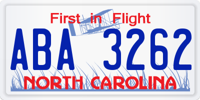 NC license plate ABA3262