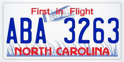 NC license plate ABA3263