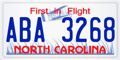 NC license plate ABA3268