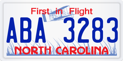 NC license plate ABA3283