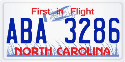 NC license plate ABA3286