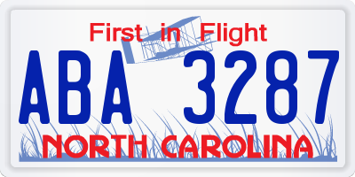 NC license plate ABA3287