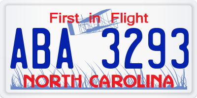 NC license plate ABA3293