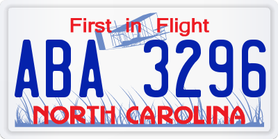 NC license plate ABA3296