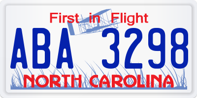 NC license plate ABA3298