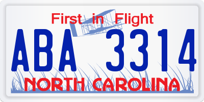NC license plate ABA3314