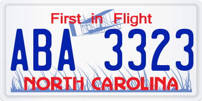 NC license plate ABA3323