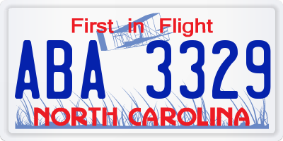 NC license plate ABA3329