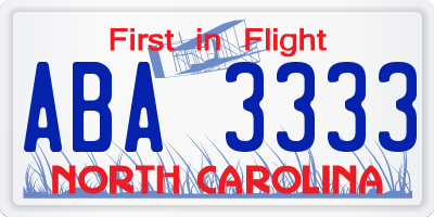 NC license plate ABA3333