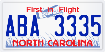 NC license plate ABA3335