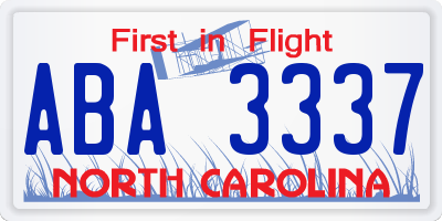 NC license plate ABA3337