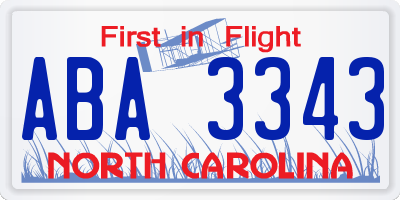 NC license plate ABA3343
