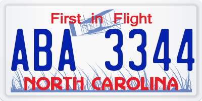 NC license plate ABA3344