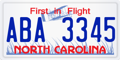 NC license plate ABA3345