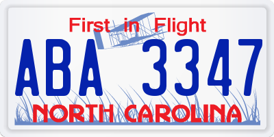 NC license plate ABA3347