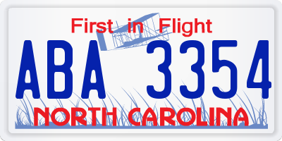 NC license plate ABA3354