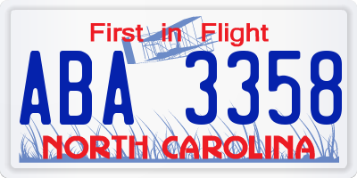 NC license plate ABA3358