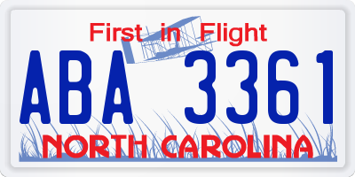 NC license plate ABA3361