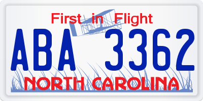NC license plate ABA3362
