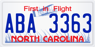 NC license plate ABA3363