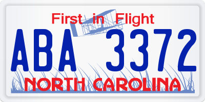 NC license plate ABA3372