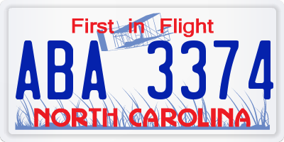 NC license plate ABA3374