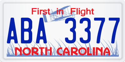 NC license plate ABA3377