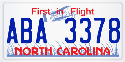 NC license plate ABA3378
