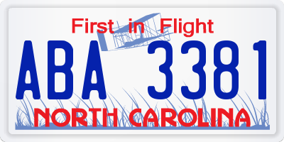 NC license plate ABA3381