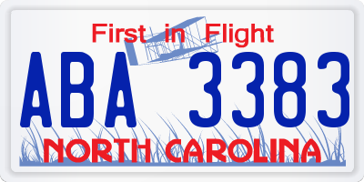 NC license plate ABA3383