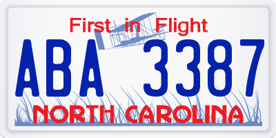NC license plate ABA3387