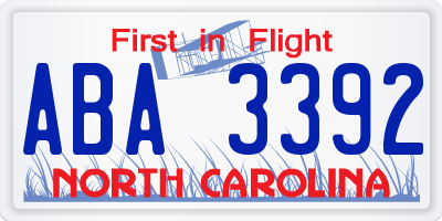 NC license plate ABA3392