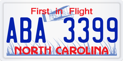 NC license plate ABA3399